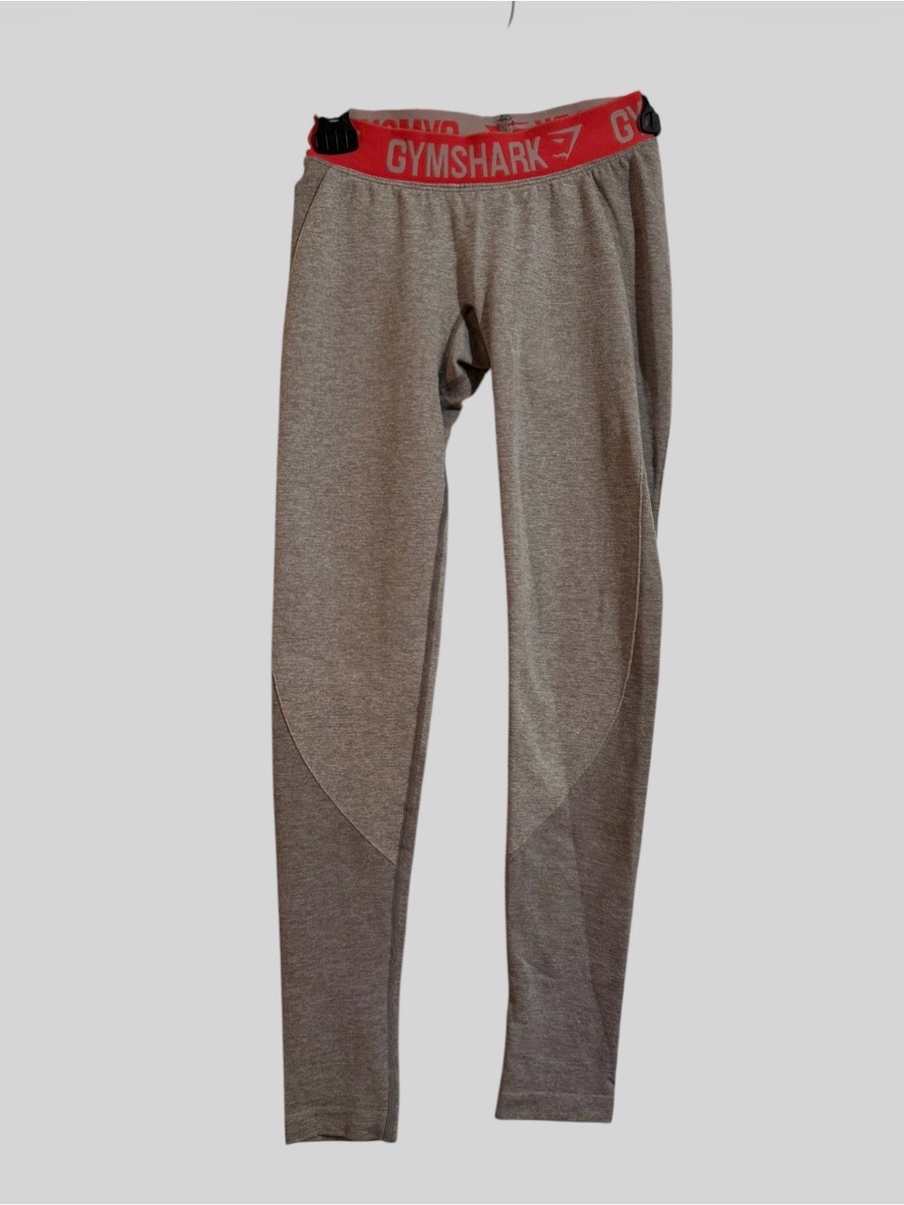 Gymshark XS Heather Gray Leggings with Bright Pink Logo Waistband